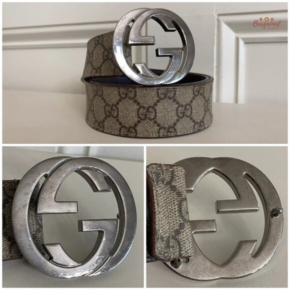 Auth Gucci Dark Brown GG Plus Monogram Interlocking G Buckle Belt Size 85/34 - Picture 2 of 14